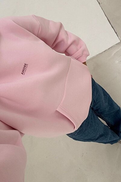 The Champ Clothing Γυναικείο φούτερ oversized με κουκούλα AMORE Pink – με κουκούλα , 3 νήματα φλις, τσέπη καγκουρό