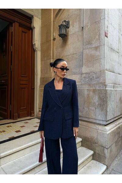 Julidress Crop Blouse, Jacket and Palazzo Pants U 3-Piece Premium Tweed Set