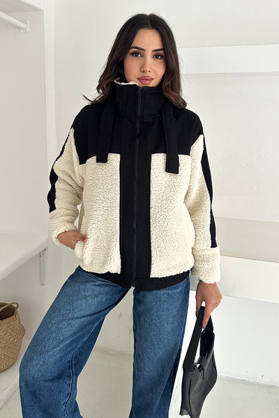 Noa Noa Women's Color Block Zippered Sherpa Coat – Cozy Contrast