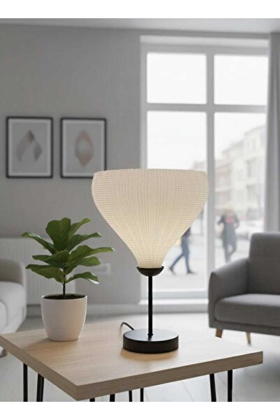 Barstech Modern Beyaz Hasır Desen Abajur – Dekoratif Lambader Aydınlatma