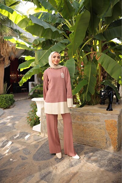 Kirazca Butik Women's Glittery Striped Knitwear Double Set