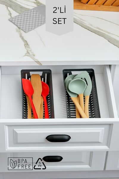 espashome Set of 2 Spoon Rest and Ladle Rest Drawer Organizer / Anthracite