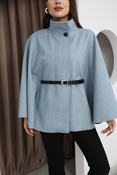 Leo Ferre Women's Blue New Season Poncho with Embroidered Belt. 1208.