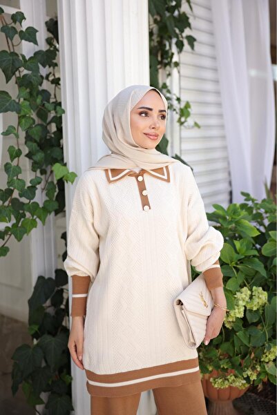 Kirazca Butik Women's Standard Size Diamond Pattern Knitwear Hijab Two-Piece Set