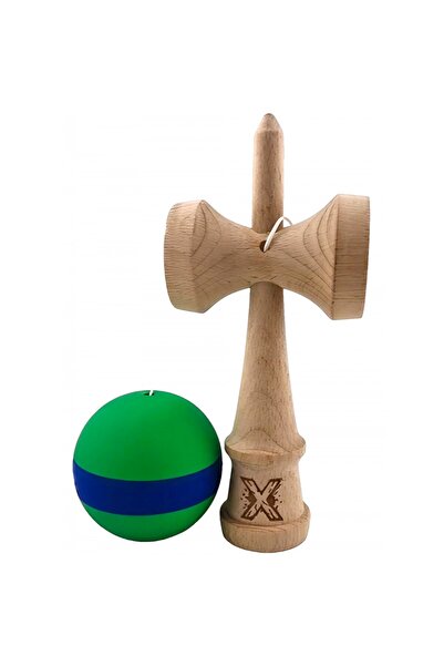 Bricoart Kendama X Original, Professional, 18 cm, Wooden, Rubber Grip, Green/Blue