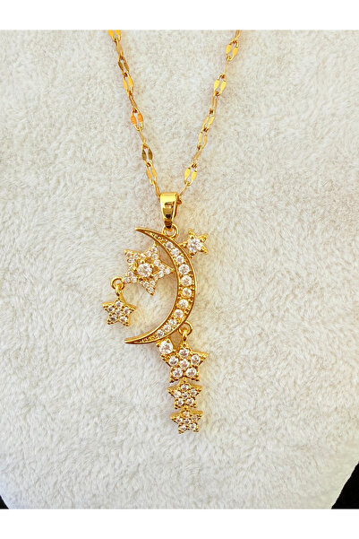 ATLASAKSESUARR Stoned Moon Star Steel Necklace