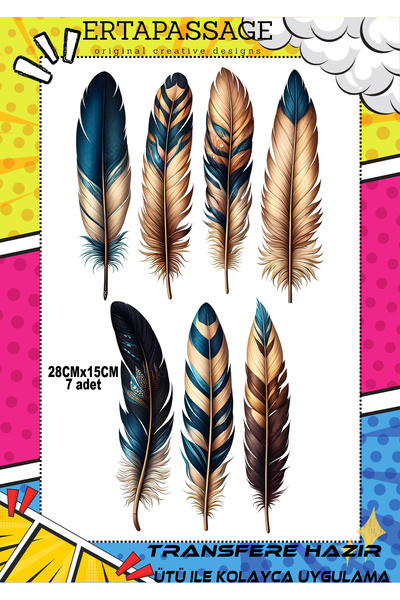 ErTaPassage Boho 3 Renkli Tüy Ütüyle DTF Transfer Deseni Kumaş, Tişört, Çanta...