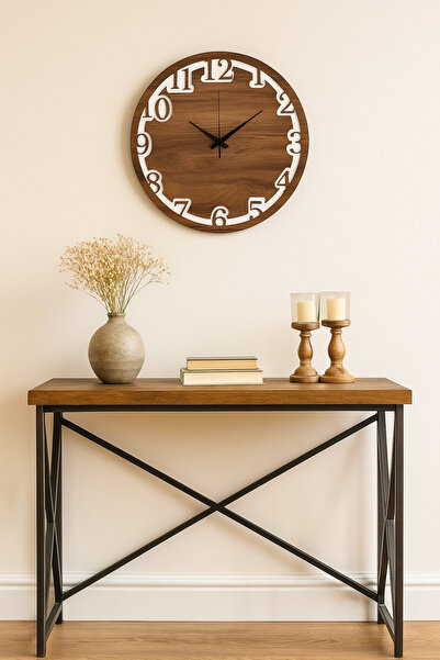 Buwoods Decorative Wooden Wall Clock – 43 Cm, Modern Living Room Clock, Silent Mechanism, Stylish and Durable Design