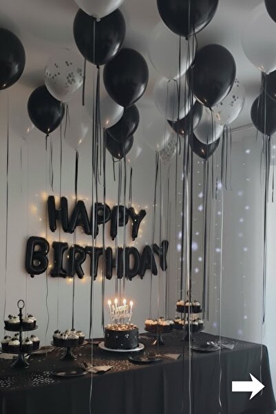 Baloncu Dede Black Happy Birthday Foil Balloon Set Black Silver Birthday Large Party Set Decorations