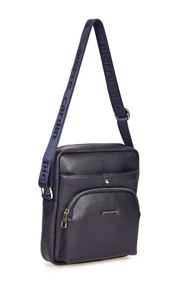 Pierre Cardin Синя чоловіча сумка з регульованими плечовими ременями, двома застібками-блискавками та кишенями 01PC001431