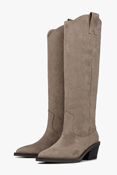 Shoeberry Women's Kailey Mink Suede Cowboy Boots