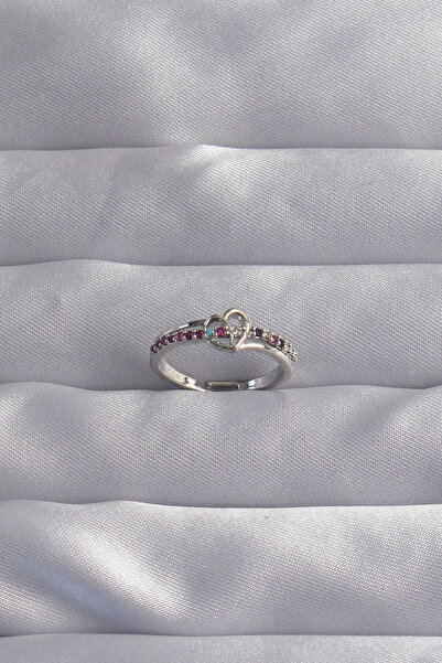 shopwave خاتم نحاسي فضي اللون مرصع بأحجار الزركون الملونة