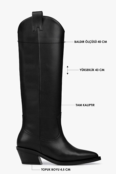 Shoeberry Women's Kailey Black Leather Cowboy Boots