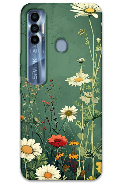 MRCİLETİSİM غطاء خلفي لهاتف تكنو سبارك 7 برو HD نمط مطبوع - ديزي أخضر