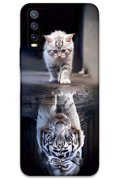 MRCİLETİSİM غطاء خلفي لهاتف Vivo Y20 / Y11S بنمط HD مطبوع - انعكاس القطط