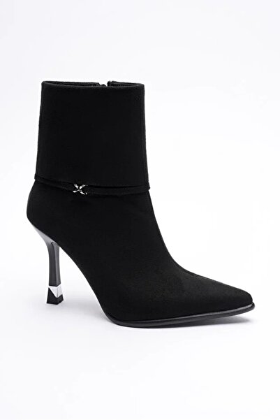 Elexus Kadın Süet Bot Yüksek Topuklu Fermuar Detaylı Siyah