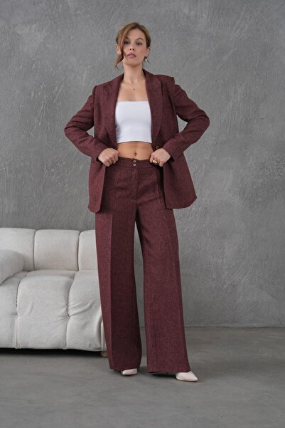 nodilife Flamlı Yünefekt Kadın Takım Elbise Bordo