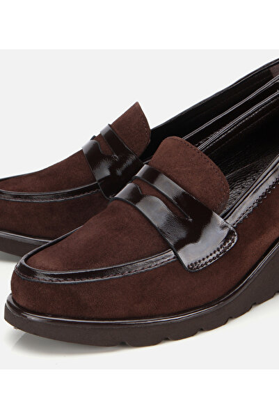 Hotiç Kadın Süet Deri Kahverengi Rahat Dolgu Topuklu Günlük Loafer