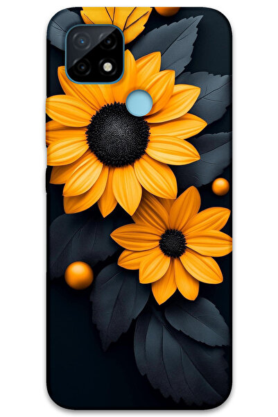 MRCİLETİSİM غطاء خلفي لهاتف Realme C21 بنمط HD مطبوع - زهرة سوداء