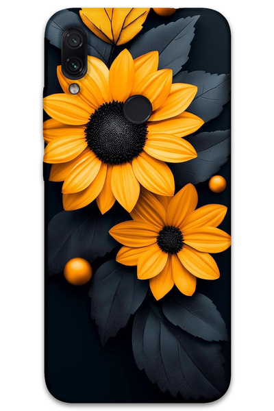 MRCİLETİSİM غطاء خلفي لهاتف Xiaomi Redmi Note 7 بنمط HD مطبوع - زهرة سوداء