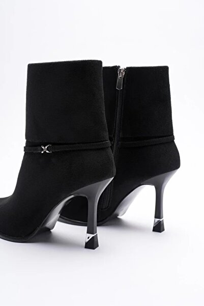 Elexus Kadın Süet Bot Yüksek Topuklu Fermuar Detaylı Siyah