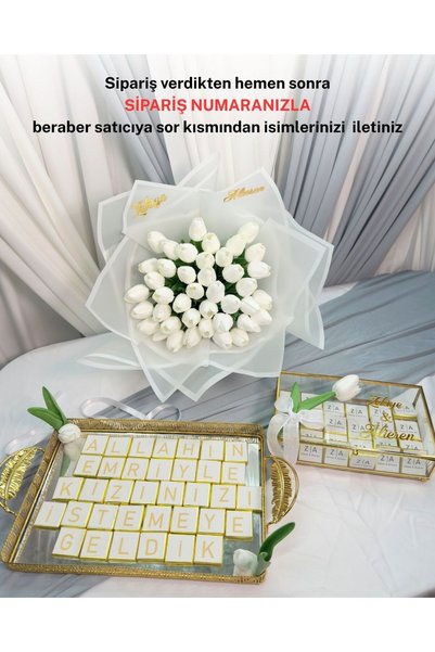 Cyz Home Gold 100 adet Söz Nişan Kız İsteme Çikolatası ve Islak Lale Kız Iste...
