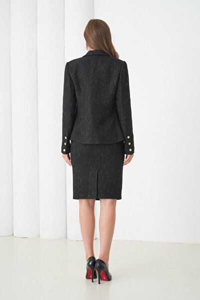 nodilife Women's Suit with Cufflink Knitted Fabric Skirt Black