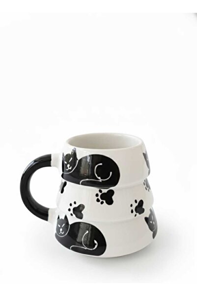 SeraCEY Tree Mug Cat Patterned Hand Embroidered Special Design Handmade Ceramic Mug