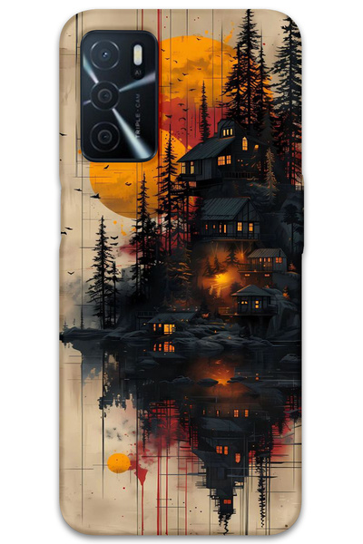 MRCİLETİSİM غطاء خلفي لهاتف اوبو A16 بنمط HD مطبوع - منازل خشبية