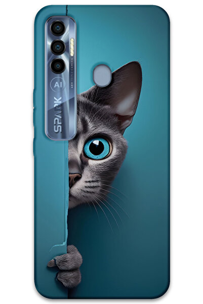 MRCİLETİSİM غطاء خلفي لهاتف تكنو سبارك 7 برو بنمط HD مطبوع - قطة ذات عيون زرقاء