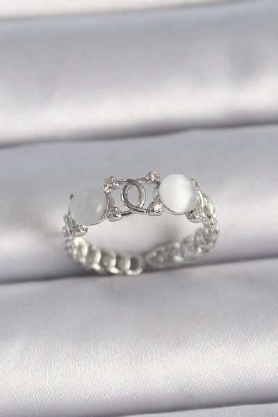 shopwave خاتم نسائي من النحاس والفضة قابل للتعديل مع حجر الزركون الأبيض المينا موديل خاتم مشترك