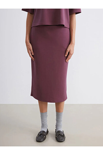 LC Waikiki Soulife burgundy elastic waist Slit skirt
