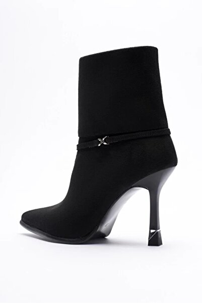 Elexus Kadın Süet Bot Yüksek Topuklu Fermuar Detaylı Siyah