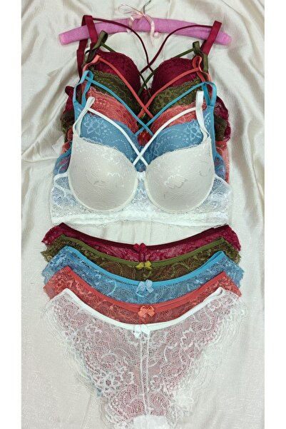 Love Angels Lace Detailed Unpadded Cross String Underwire Bra Panty Set - Lingerie Set 5-Piece Set