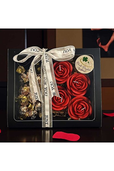 Renkli Düşler Atölyesi Kırmızı Gül Mum & Çikolata Hediye Kutusu. Özel Günler,...