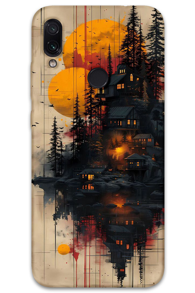 MRCİLETİSİM غطاء خلفي لهاتف Xiaomi Redmi Note 7 بنمط HD مطبوع - منازل خشبية