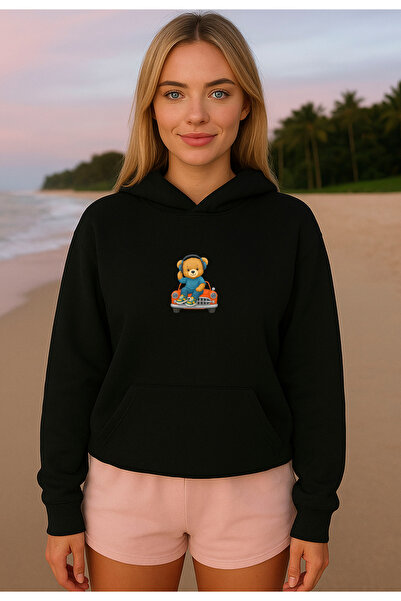 JDM سويت شيرت نسائي من Motorsport Teddy Bear Racing بغطاء رأس سويت شيرت أسود أساسي للجنسين