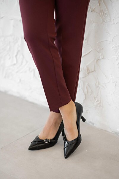 Parponi Liston women's black leather buckle stiletto