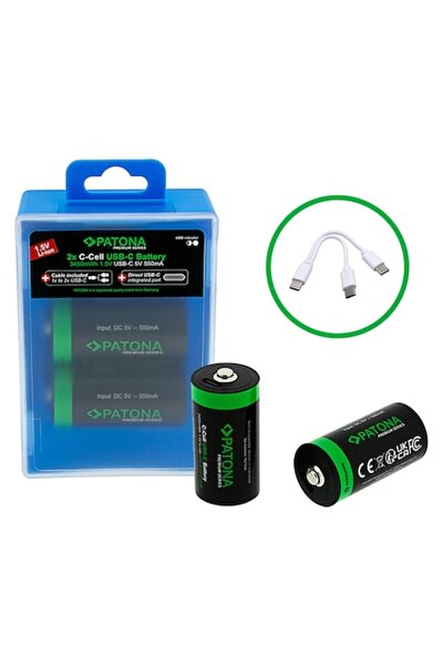 Patona Set 2 baterii reîncărcabile Premium LR14 USB-C, 2300 mAh 1.5V, include...