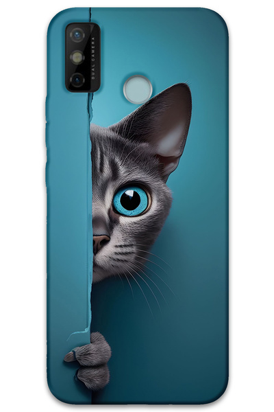 MRCİLETİSİM غطاء خلفي لهاتف Tecno Spark 6 Go بنمط HD مطبوع - قطة ذات عيون زرقاء