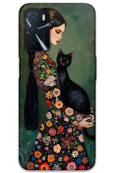 MRCİLETİSİM غطاء خلفي لهاتف اوبو A16 بنمط HD مطبوع - قطة سوداء