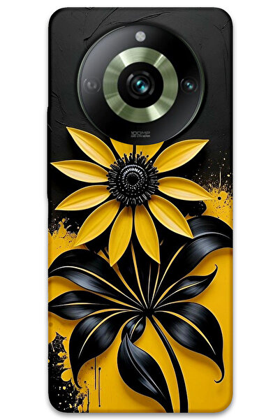 MRCİLETİSİM غطاء خلفي لهاتف Realme 11 Pro Plus بنمط HD مطبوع - زهرة صفراء سوداء