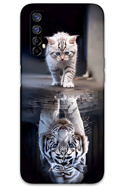 MRCİLETİSİM غطاء خلفي لهاتف Realme 7 بنمط HD مطبوع - انعكاس القطط