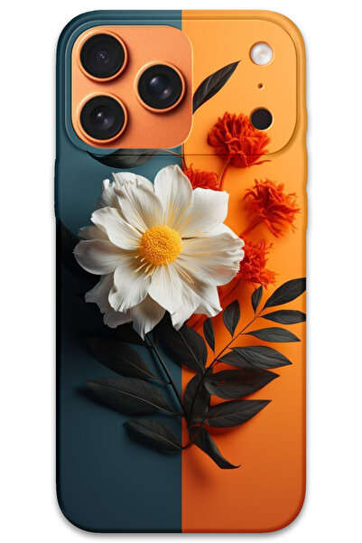 MRCİLETİSİM غطاء خلفي لهاتف iPhone 17 Pro Max بنمط HD مطبوع - زهرة بيضاء برتق...