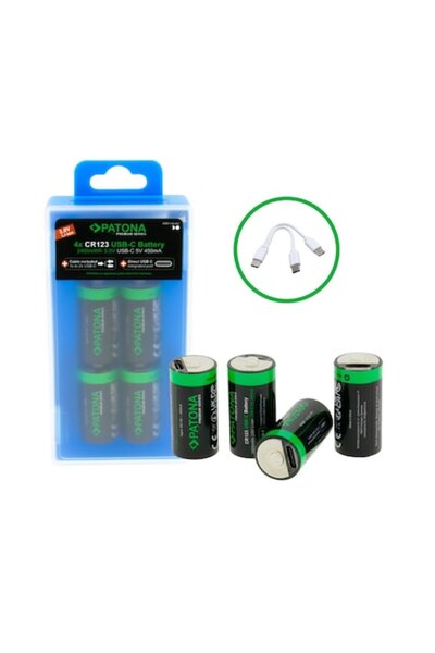 Patona Set de 4 baterii reîncărcabile Premium CR123A USB-C, autodescărcare re...