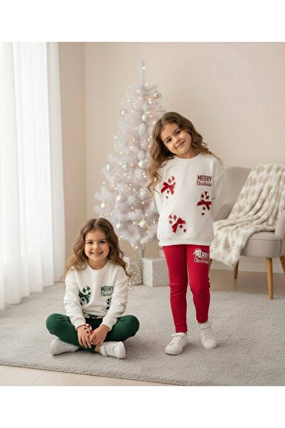 ARBİ kids Girl's Merry Christmas Bow-Knot Stretch Fabric Two-Thread Non-Sharmond Fabric Full Mold Suit