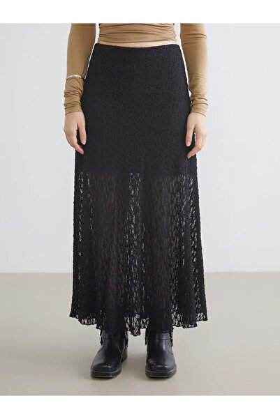 LC Waikiki XSIDE Siyah Beli Lastikli A Kesim Dantelli Etek