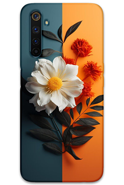 MRCİLETİSİM غطاء خلفي لهاتف Realme 6 Pro بنمط HD مطبوع - زهرة بيضاء برتقالية