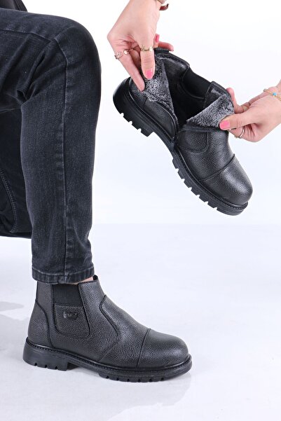 sefayol Ανδρικές μπότες Letya μαύρες ματ δερμάτινες με φερμουάρ