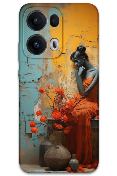 MRCİLETİSİM غطاء خلفي لهاتف اوبو رينو 13 برو 5G بنمط HD مطبوع - امرأة وحيدة